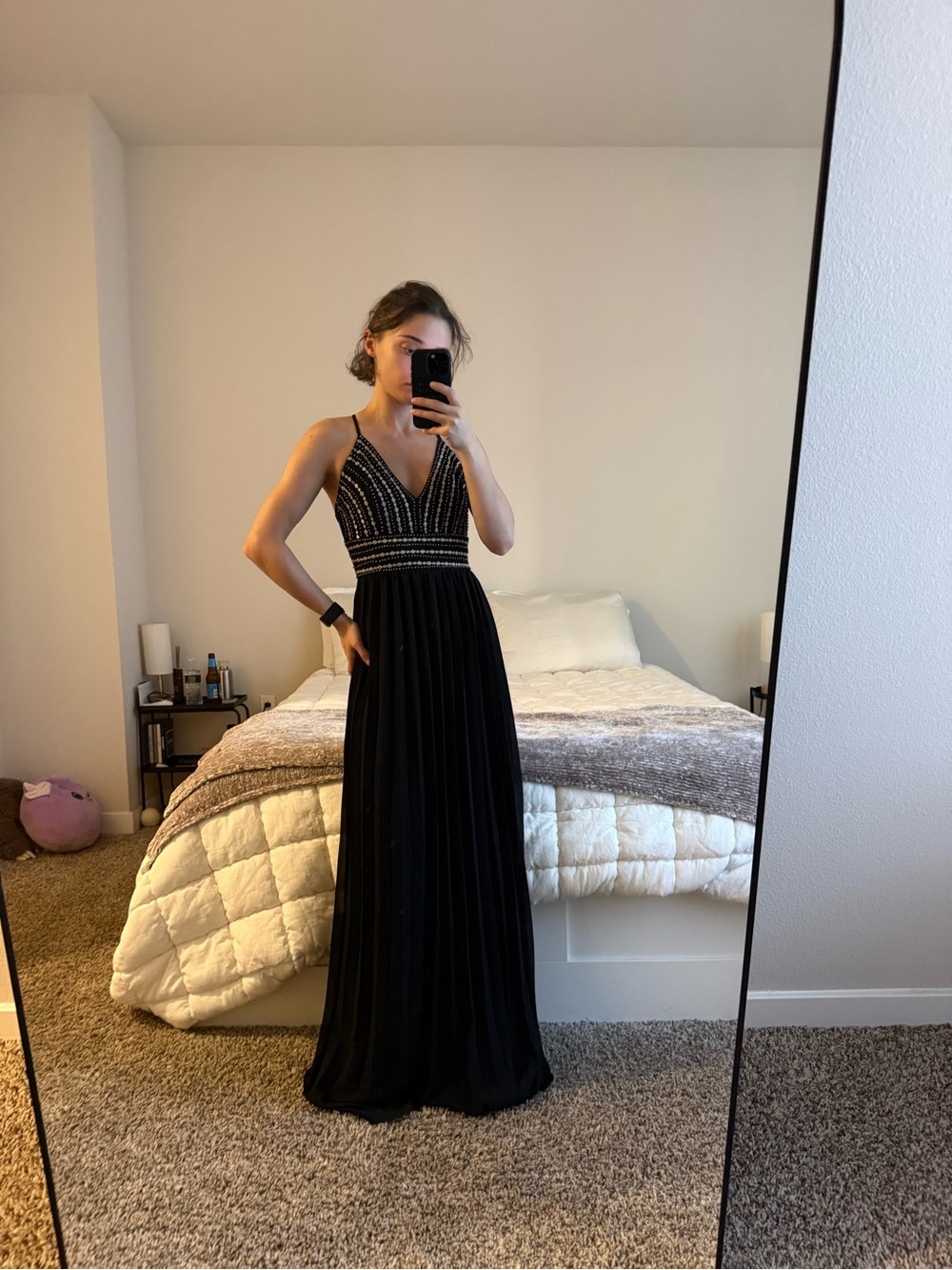 Lulu's Black Beaded V-Neck Maxi Dress